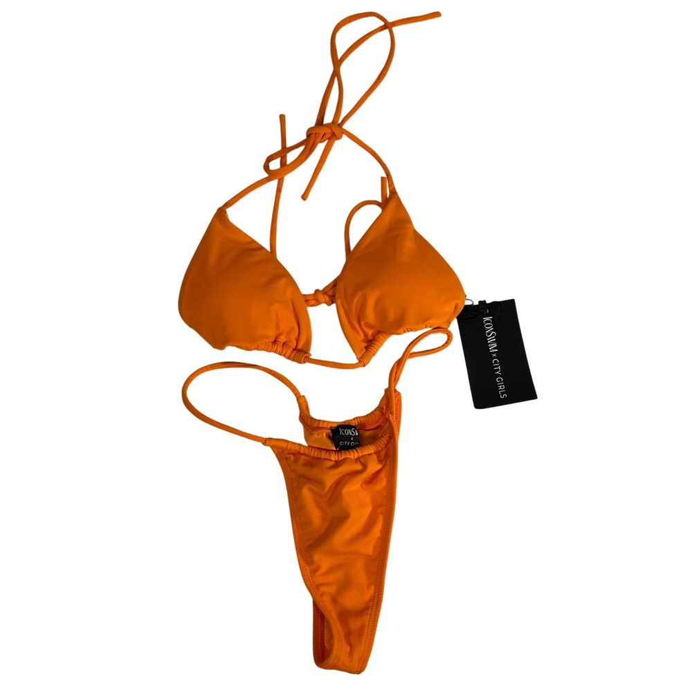 Icon Swim x City Girls No Clout Chasin Bikini Set Orange Small NEW sw10165